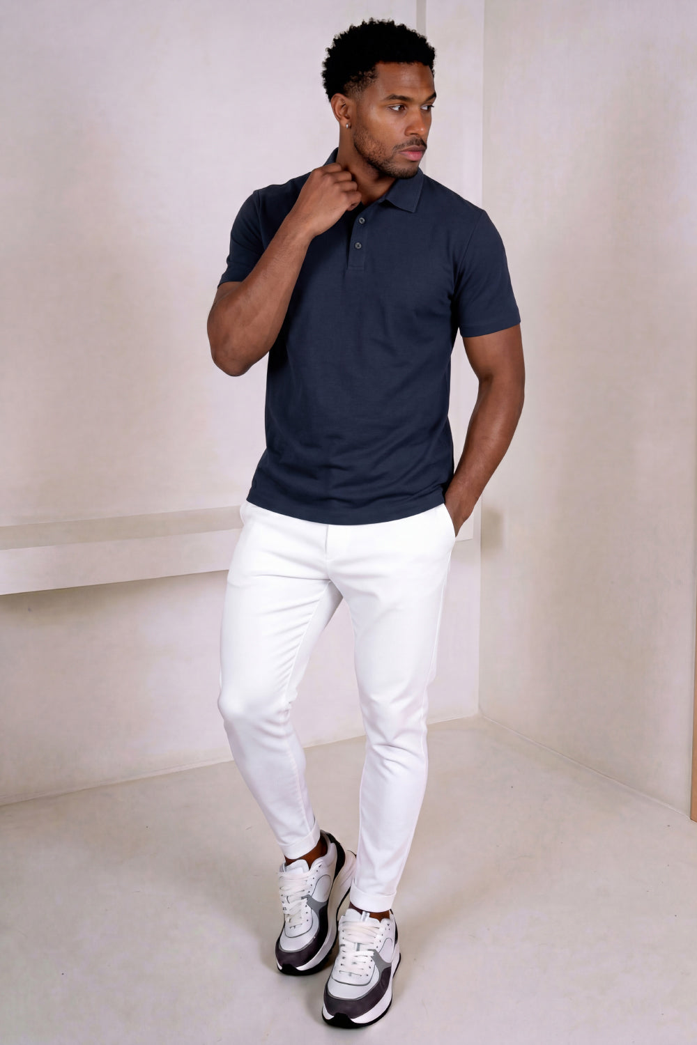 Men's Mercerized Cotton Short-Sleeved Polo Shirt - Navy Blue