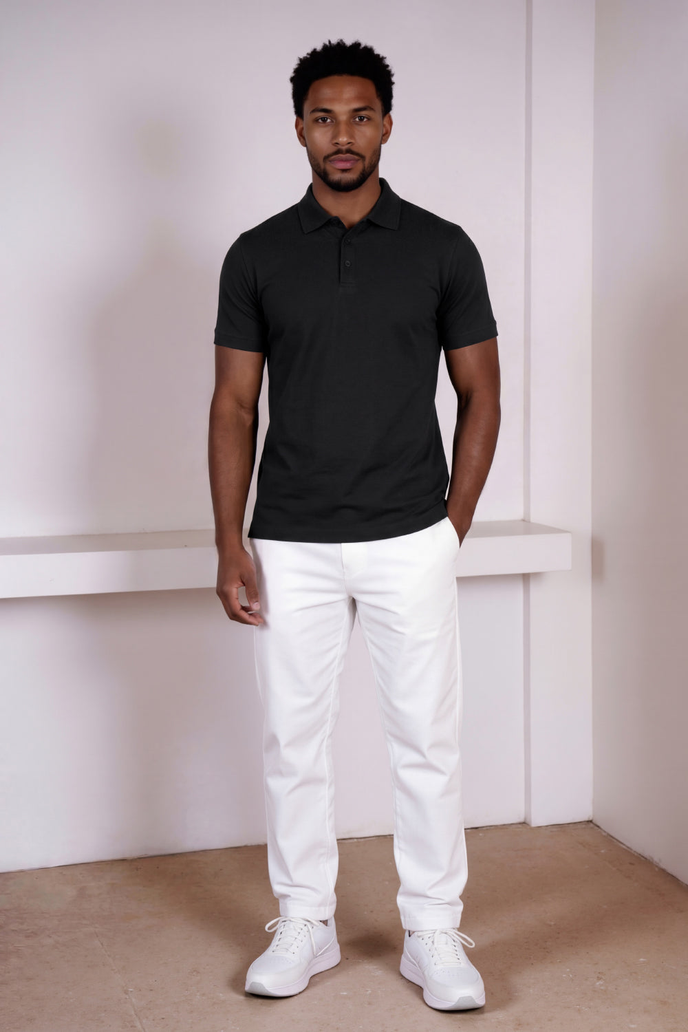 Men's Mercerized Cotton Short-Sleeved Polo Shirt - Black