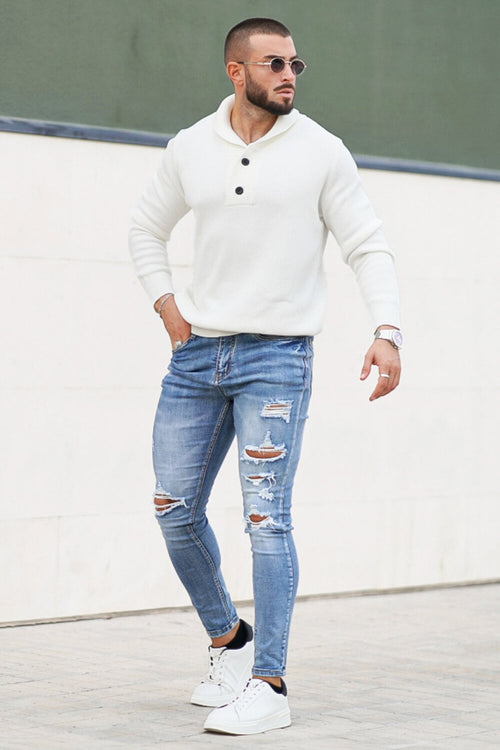 Men Washed Blue Jean - Ripped