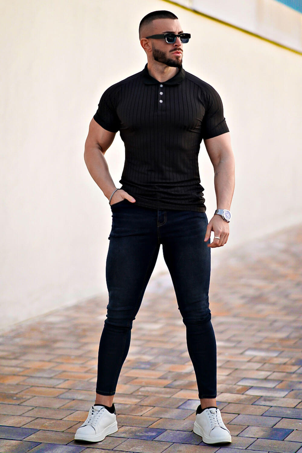Men's Slim Fit Short Sleeve Polo Shirt - Black