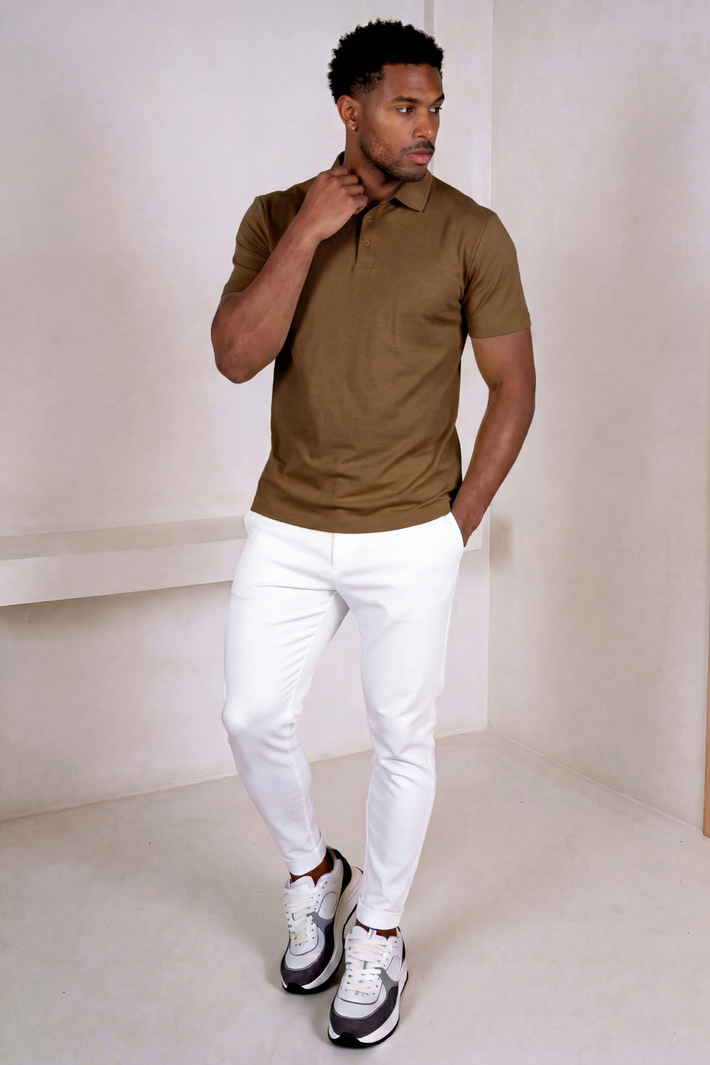 Men's Mercerized Cotton Short-Sleeved Polo Shirt - Brown