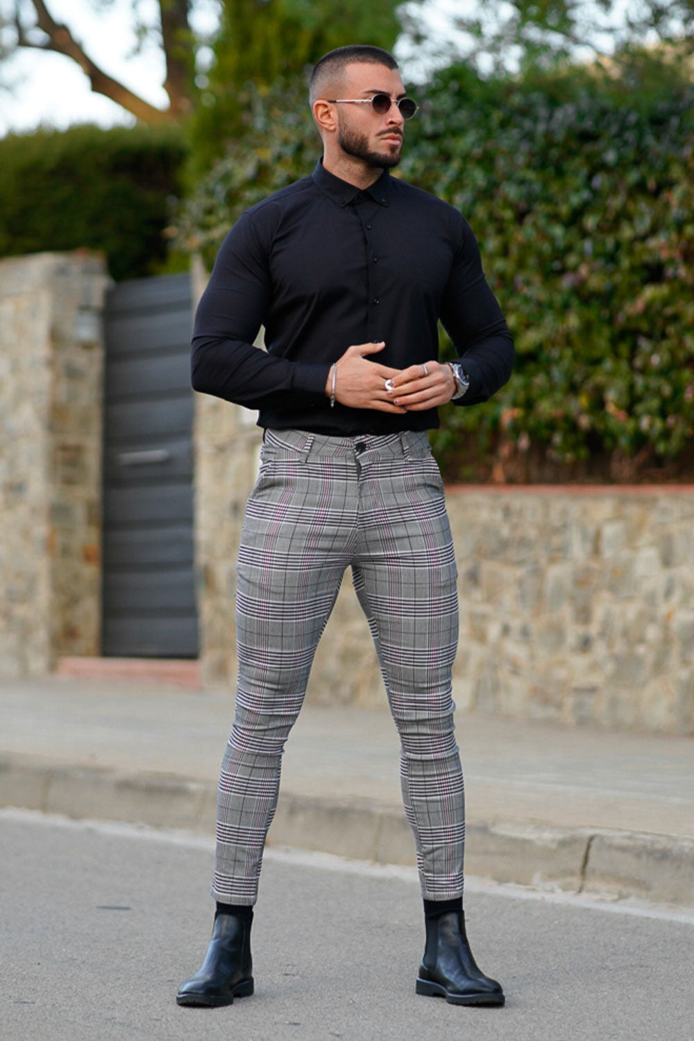 Men's Elastic Skinny Pant - Grey Lattice