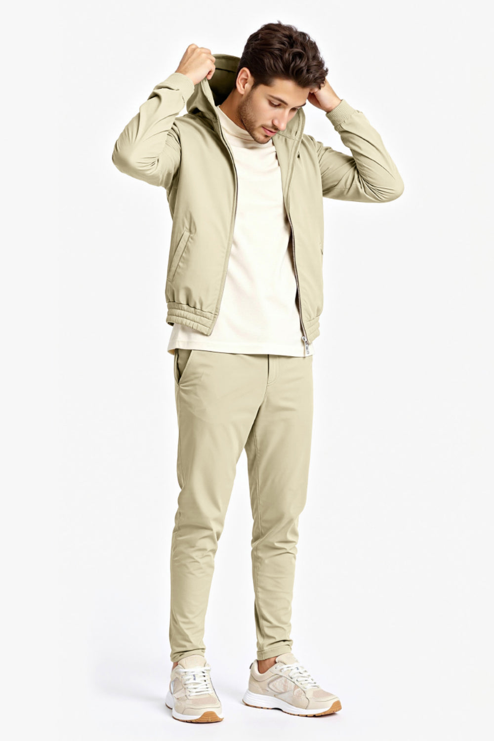 Men's Casual Hoodie Set - Beige
