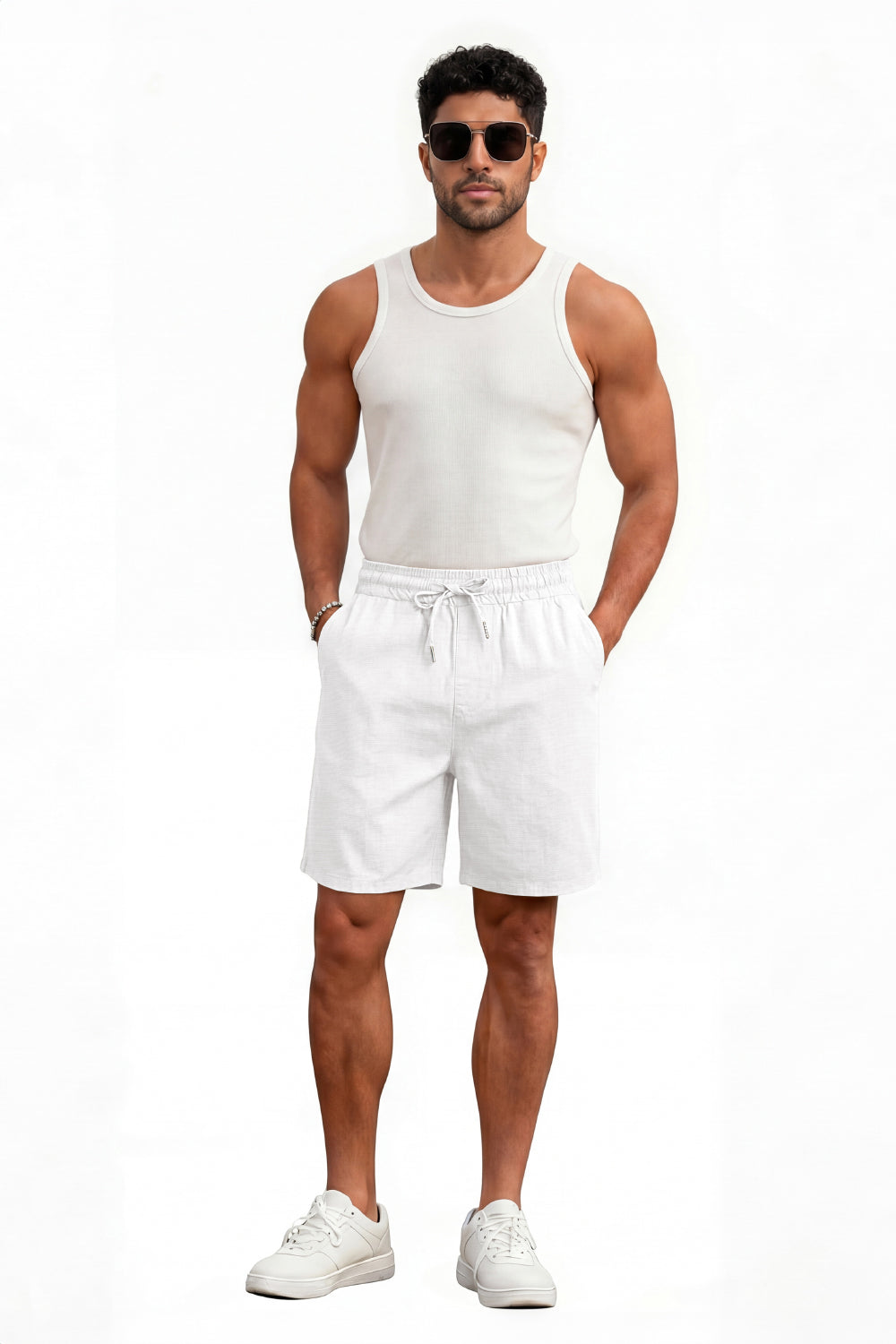 Men's Drawstring Casual Linen Shorts - White