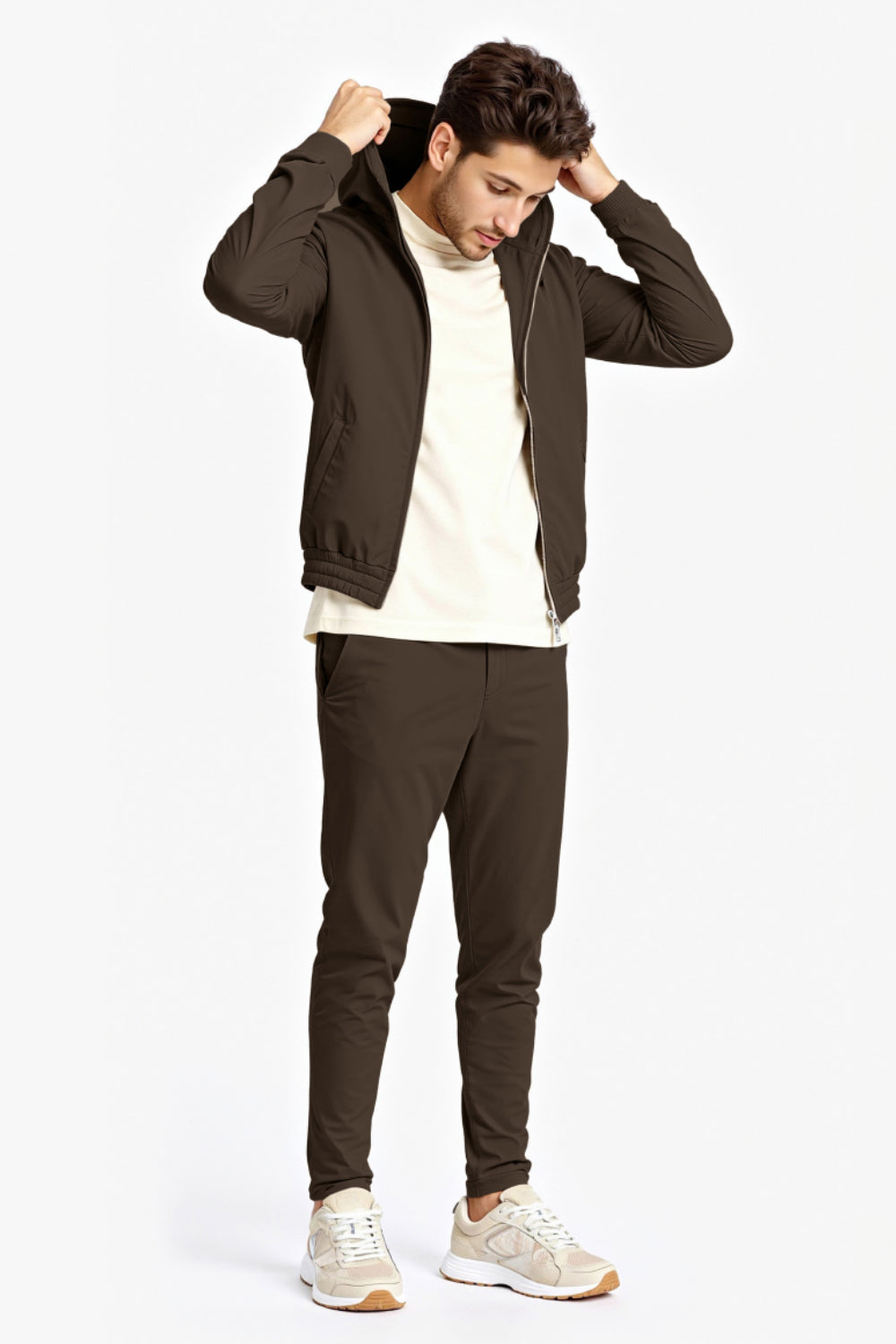 Men's Casual Hoodie Set - Brown