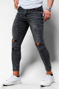 Men High Waisted Ripped Skinny Jeans - Dark Gray