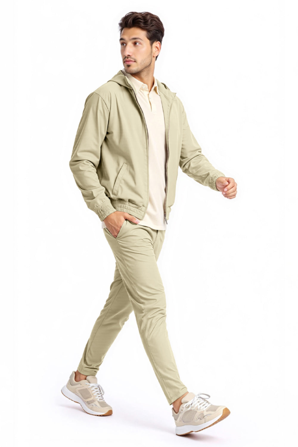 Men's Casual Hoodie Set - Beige