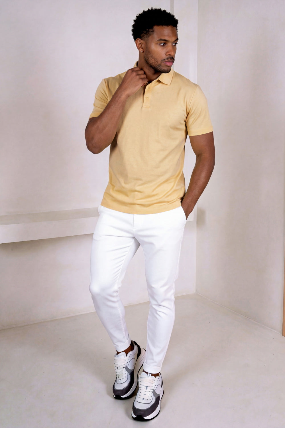 Men's Mercerized Cotton Short-Sleeved Polo Shirt - Light Khaki