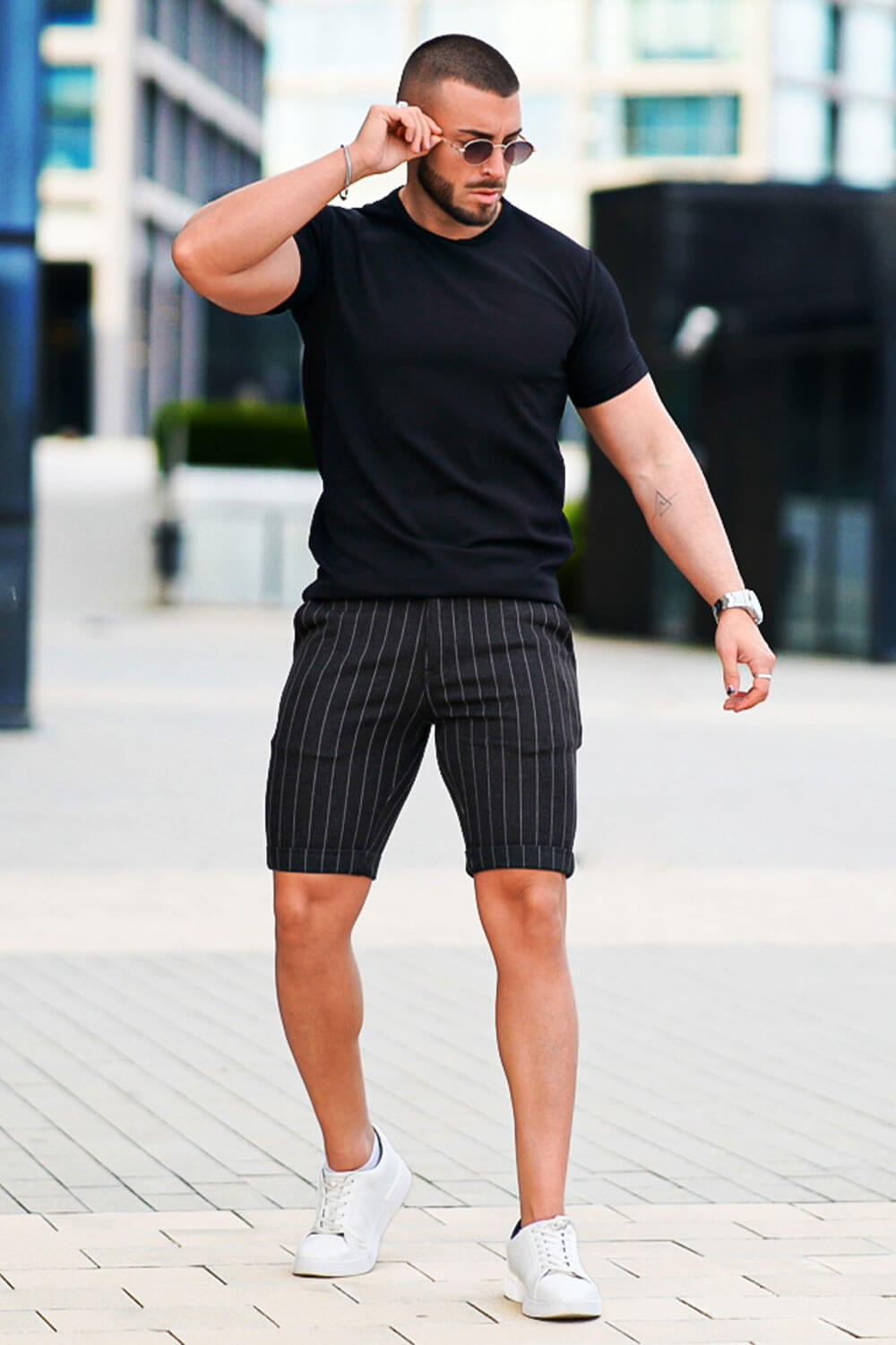 Men's Black Chino Short - Vertical Stripe