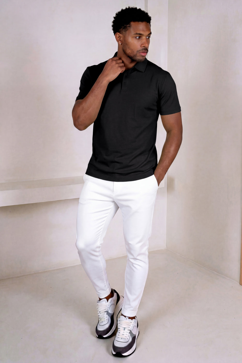 Men's Mercerized Cotton Short-Sleeved Polo Shirt - Black