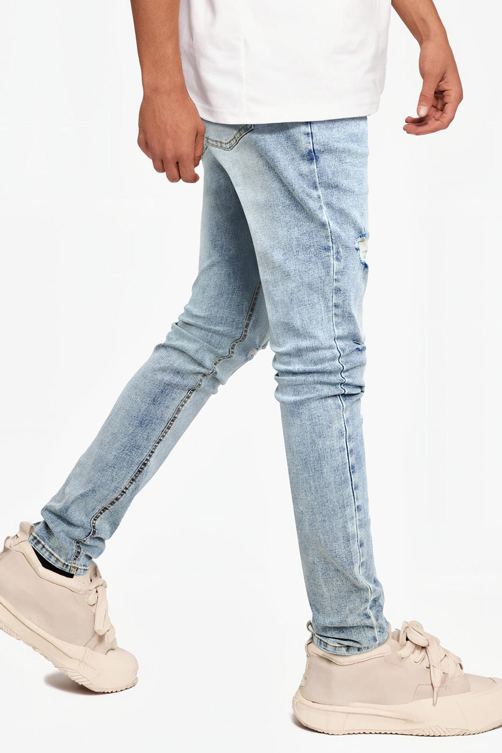 Mens Skinny Denim Blue Jeans - Ripped