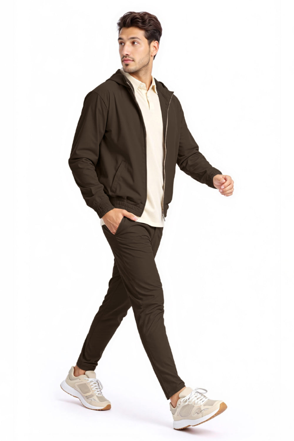 Men's Casual Hoodie Set - Brown