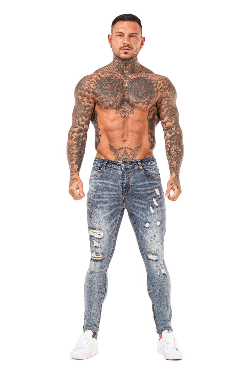 Men Gt Series Light Blue Ripped Skinny Jeans Stretch Jean