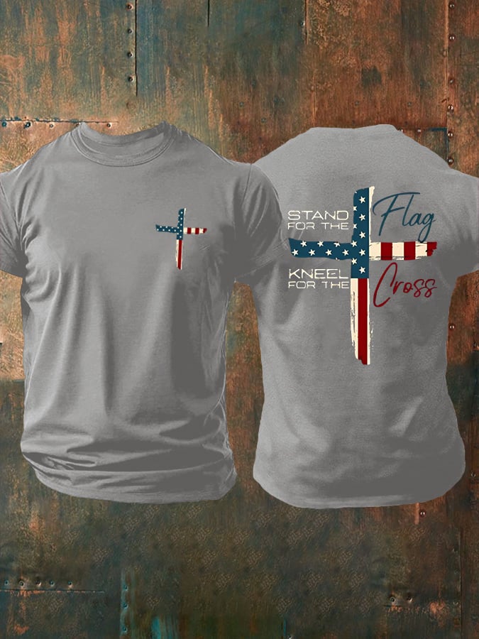 Men's Stand For The Flag Kneel For The Cross Casual Printed T-Shirt