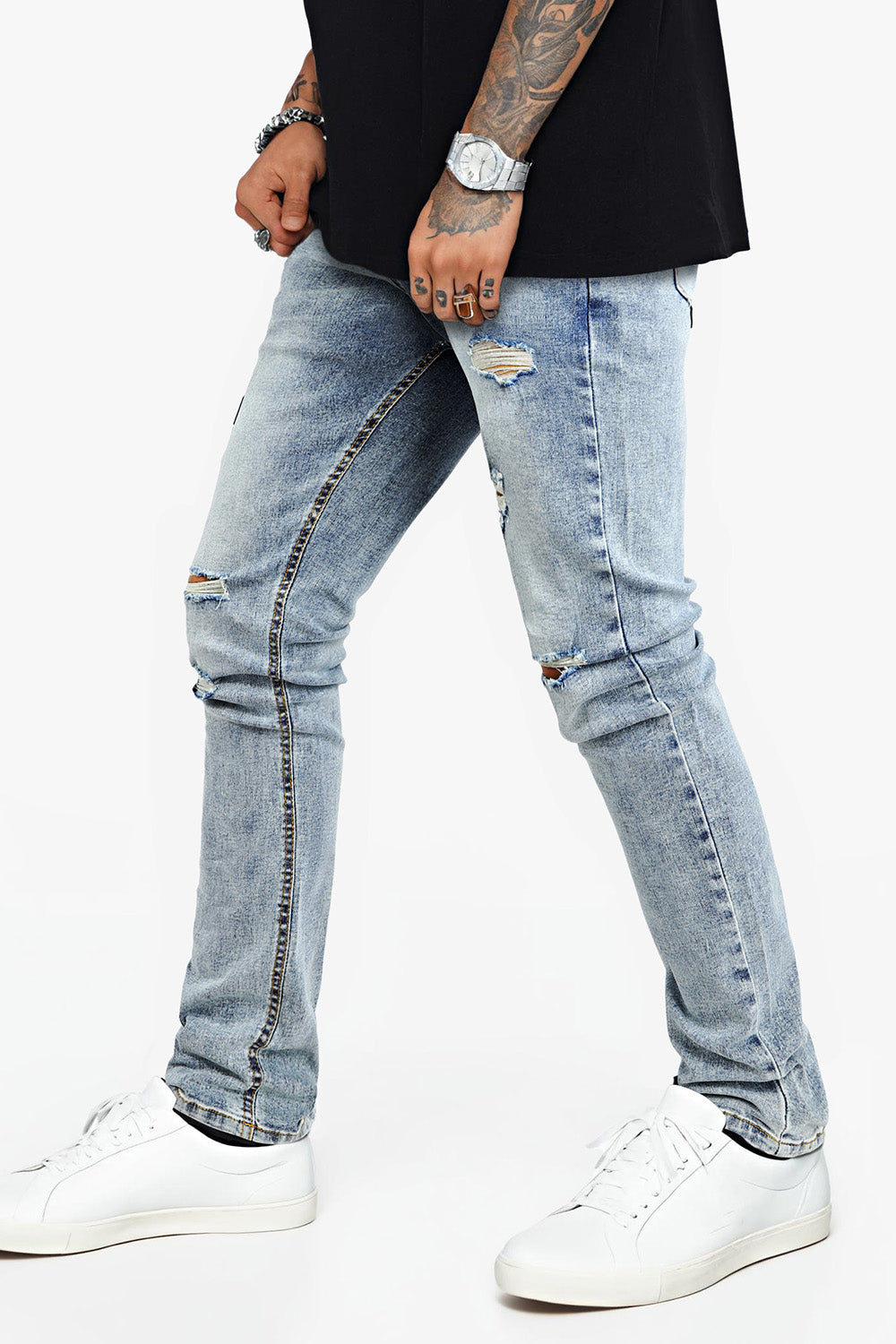 Mens Skinny Denim Blue Jeans - Ripped