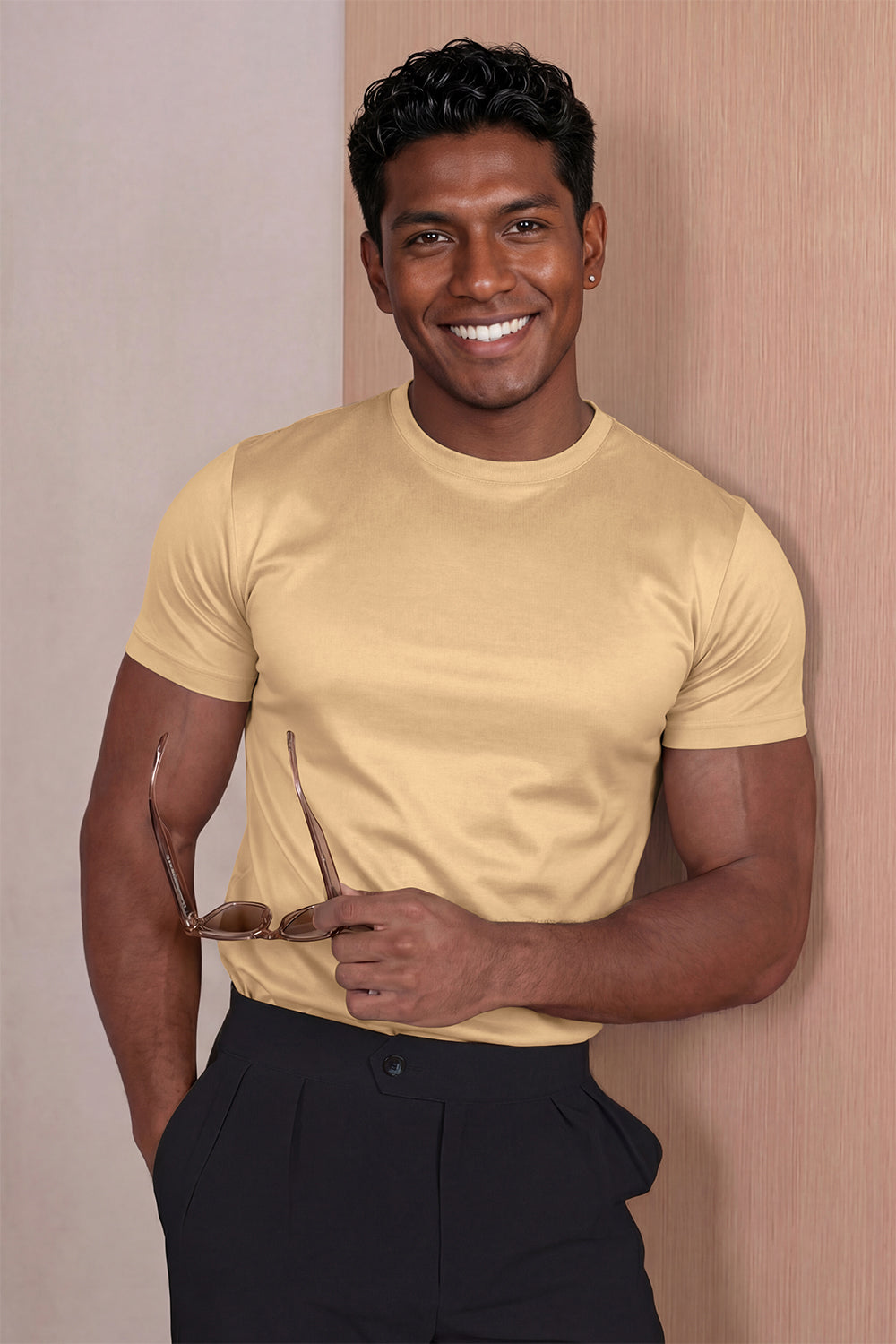 Men's Mercerized Cotton T-Shirt - Light Khaki