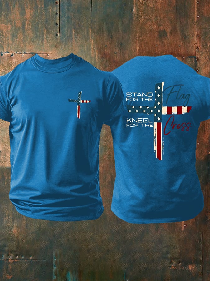 Men's Stand For The Flag Kneel For The Cross Casual Printed T-Shirt
