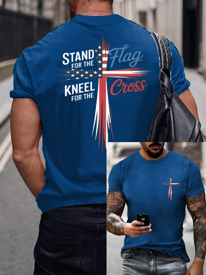 Hot Sale Picks Men's Stand For Flag Kneel For The Cross Print T-Shirt