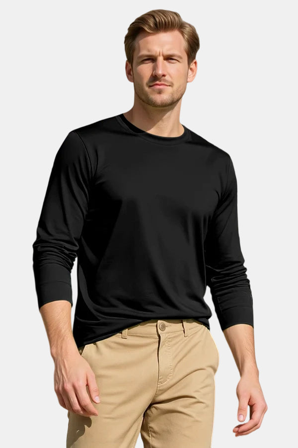 Men's Mercerized Cotton Long Sleeves T-Shirt - Black