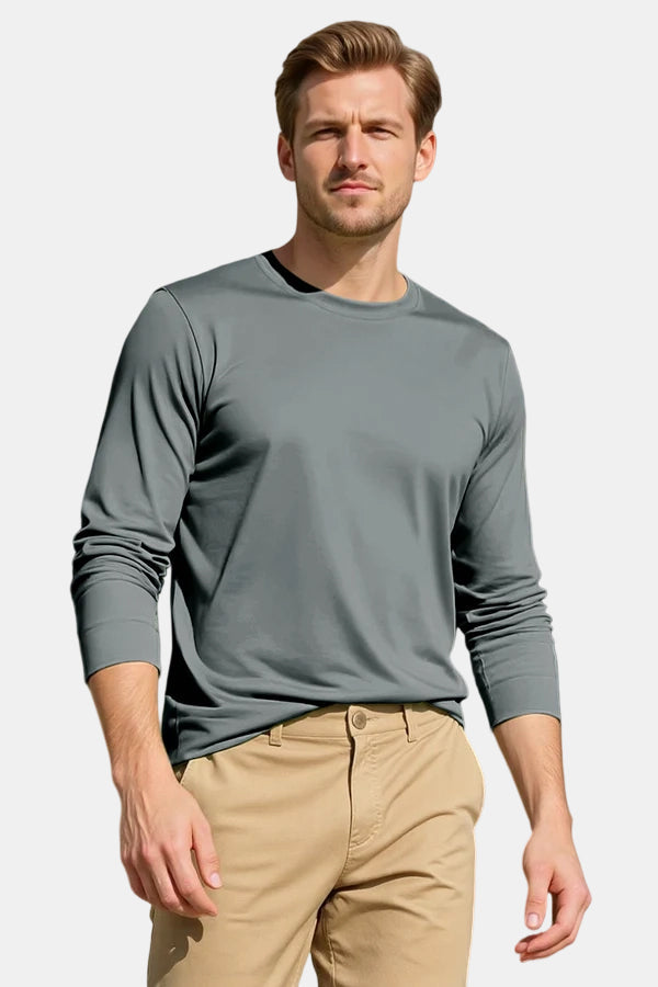 Men's Mercerized Cotton Long Sleeves T-Shirt - Grey