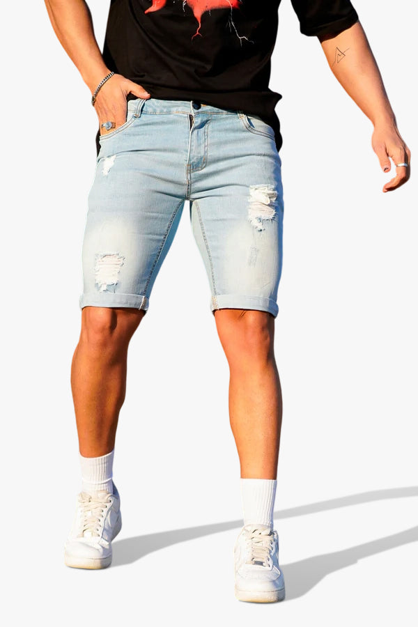 Men's Light Blue Ripped Short