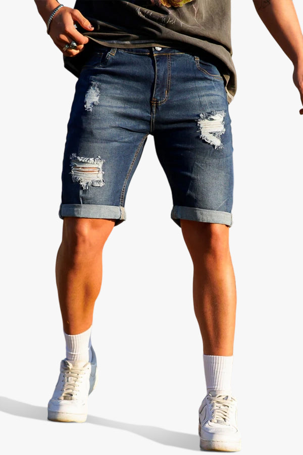 Men's Ripped Denim Short - Slim Fit