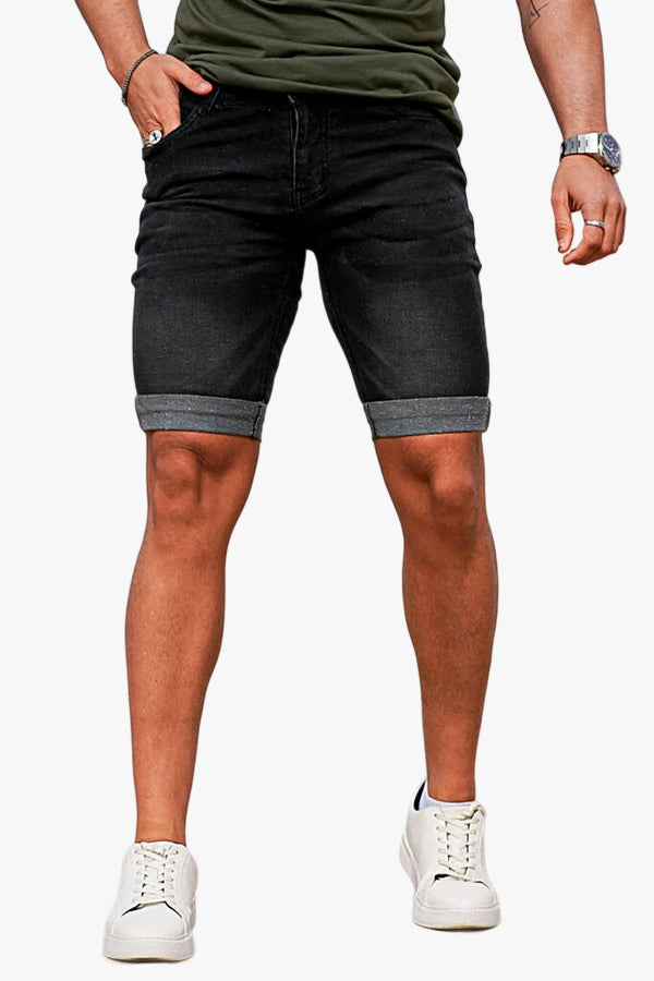 Men Black Denim Short - Crimping