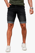 Men Black Denim Short - Crimping