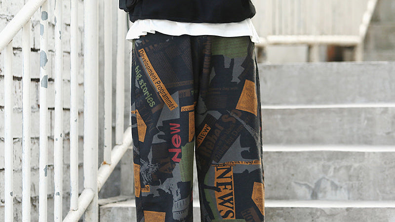 Printed Knit Jeans Straight Hair Edge Retro Stretch Culottes