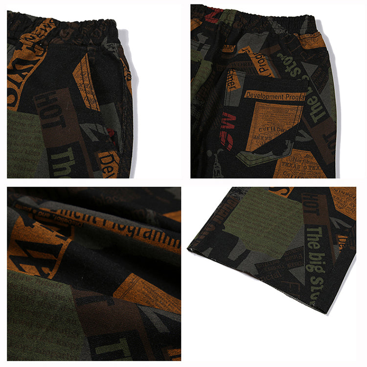 Printed Knit Jeans Straight Hair Edge Retro Stretch Culottes
