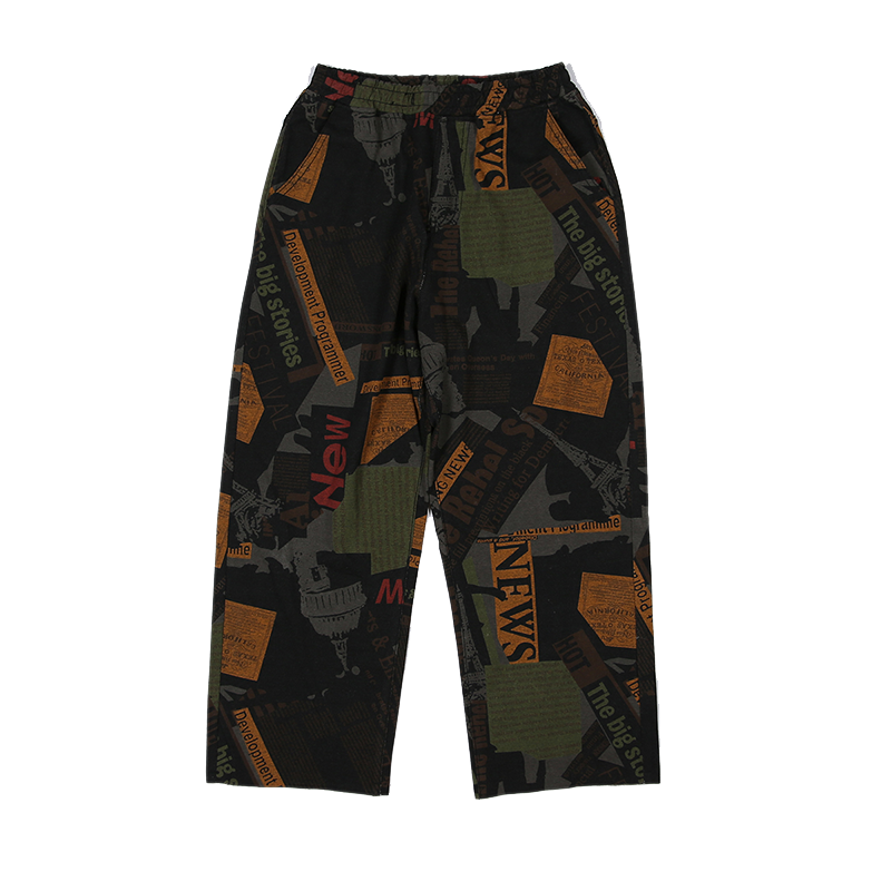Printed Knit Jeans Straight Hair Edge Retro Stretch Culottes