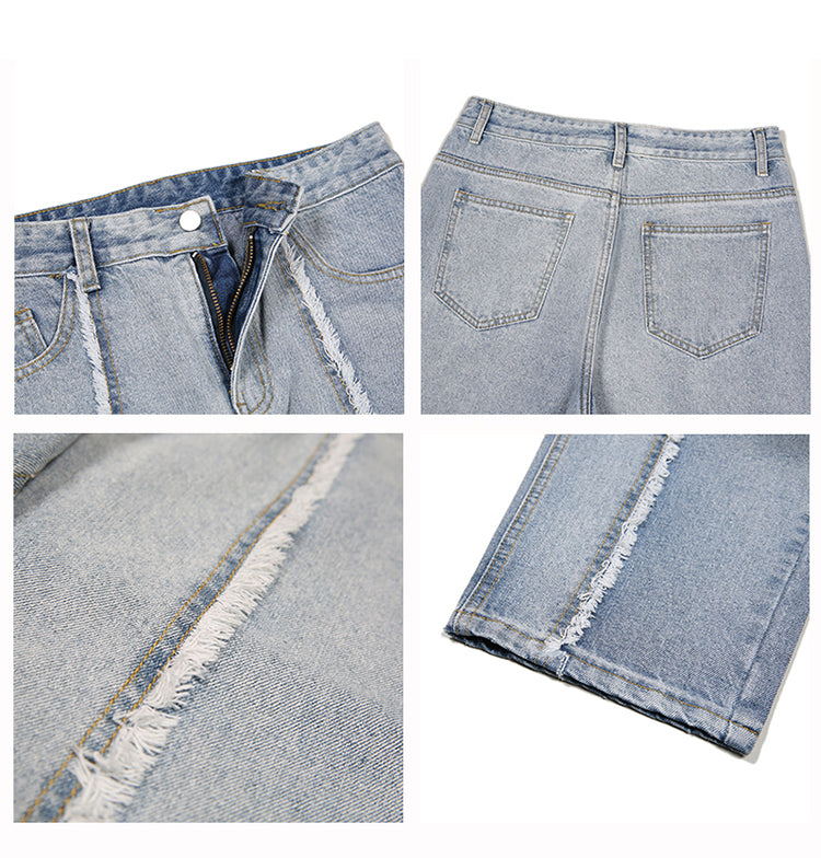 Men Straight Teenager Light Blue Retro Washed Pants