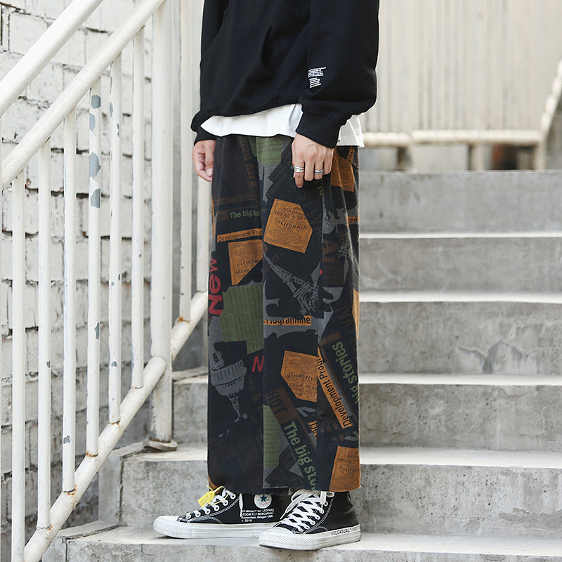Printed Knit Jeans Straight Hair Edge Retro Stretch Culottes