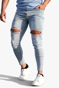 Men Ripped Stretch Skinny Jeans - Light Blue