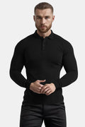Men's Slim Fit Long Sleeve Polo Shirt - Black