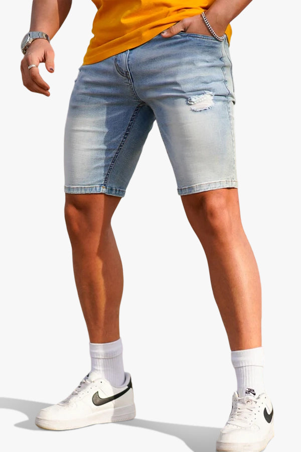 Men's Ripped Denim Short - Light Blue