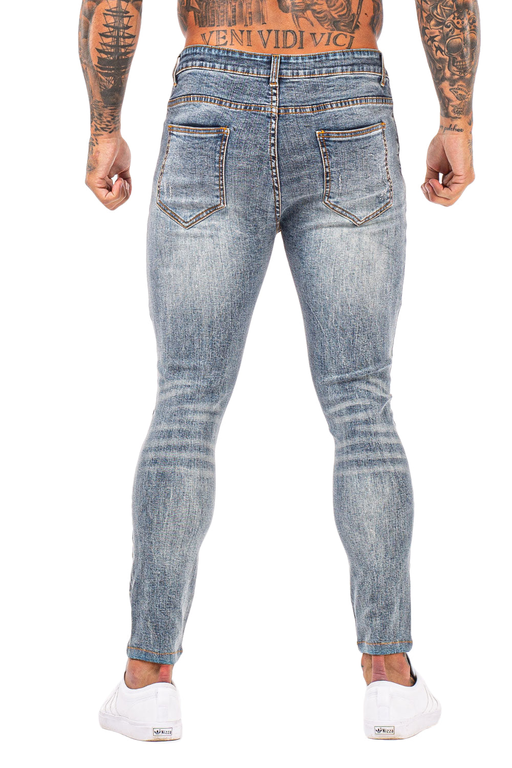 Men Gt Series Light Blue Ripped Skinny Jeans Stretch Jean