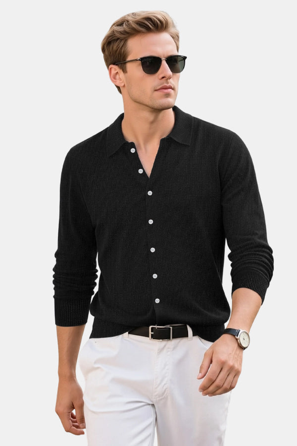 Men's Black Slim Fit Polo Shirt - Button