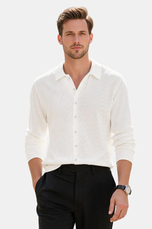 Men's White Slim Fit Polo Shirt - Button
