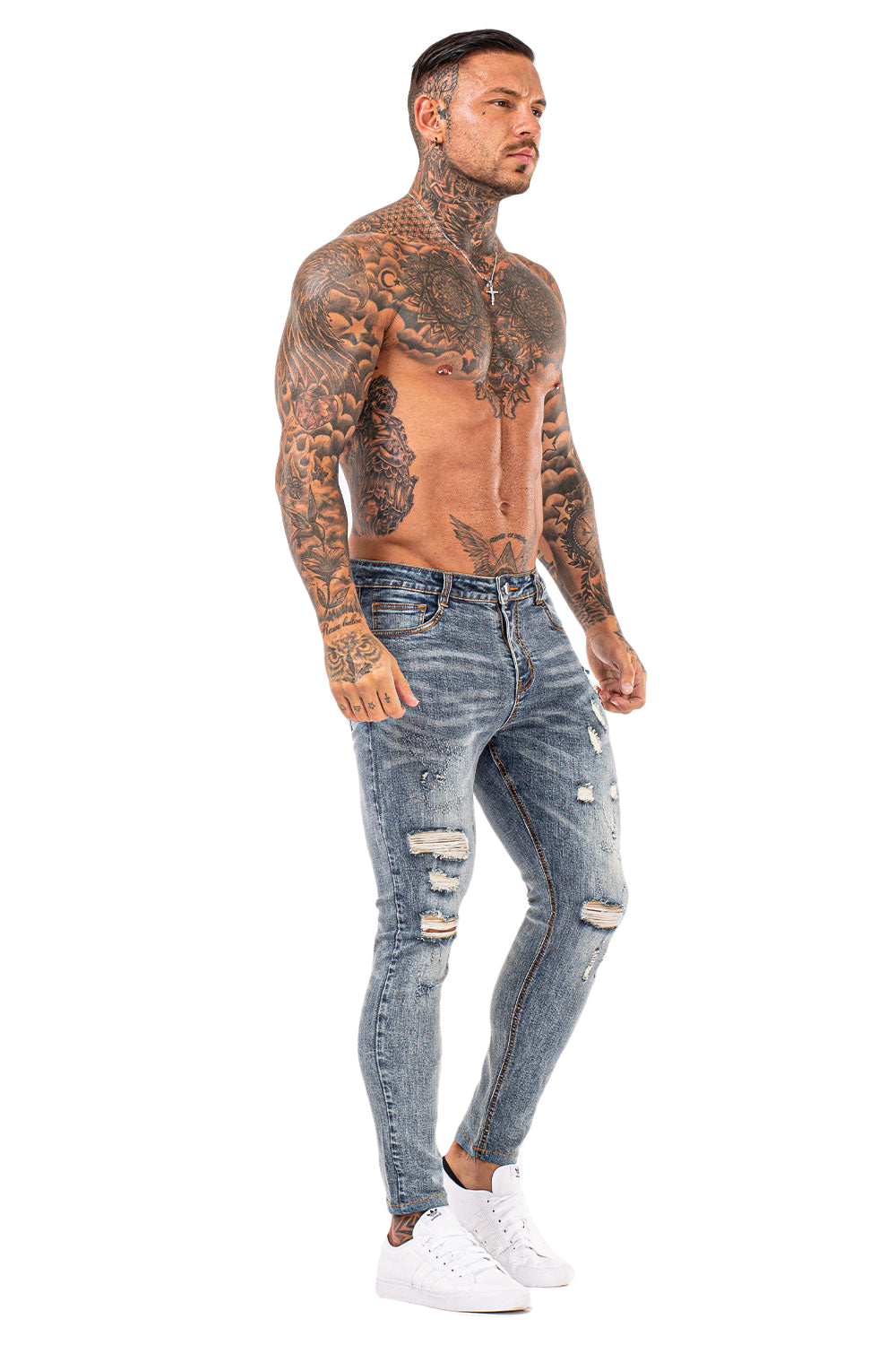 Men Gt Series Light Blue Ripped Skinny Jeans Stretch Jean