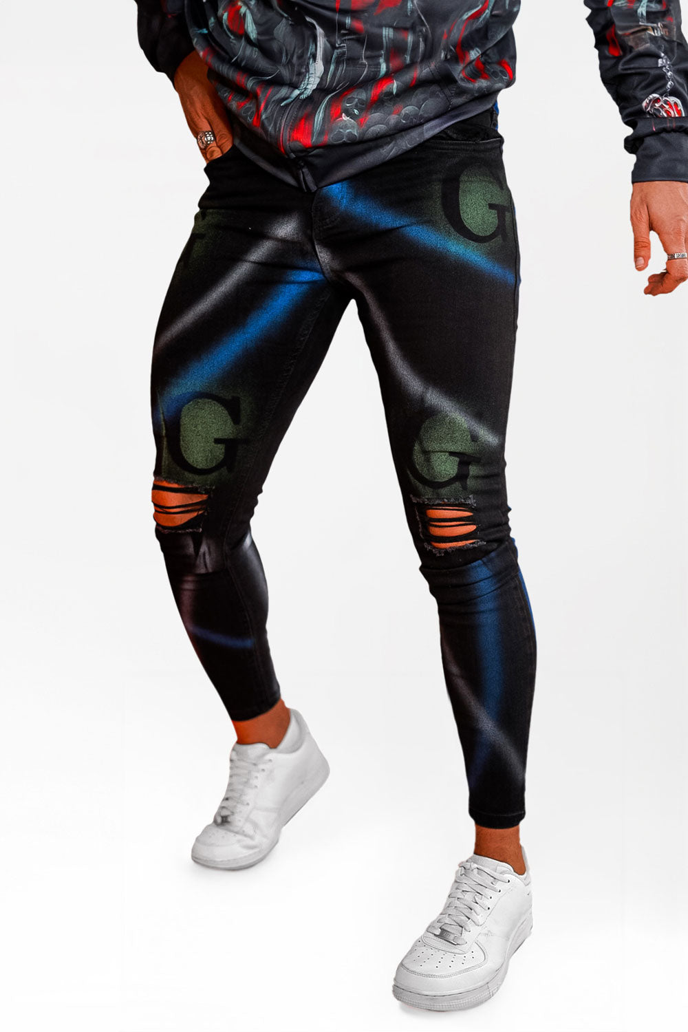 Men Spray Painting Skinny Jean - Black