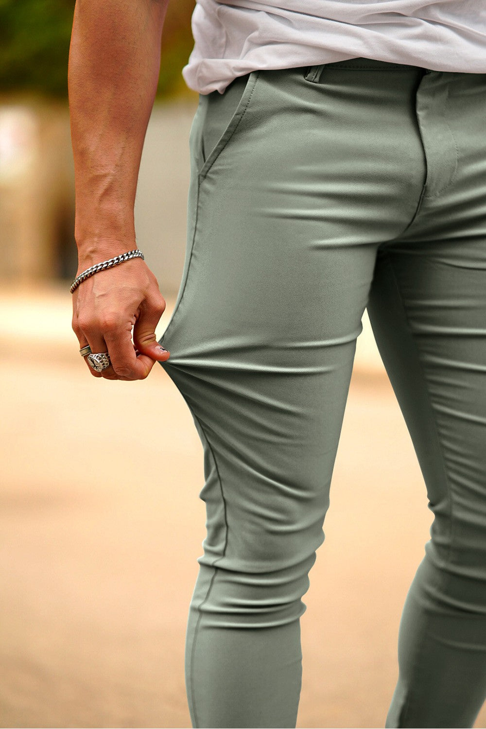 Mens Casual Skinny Pant - Light Green