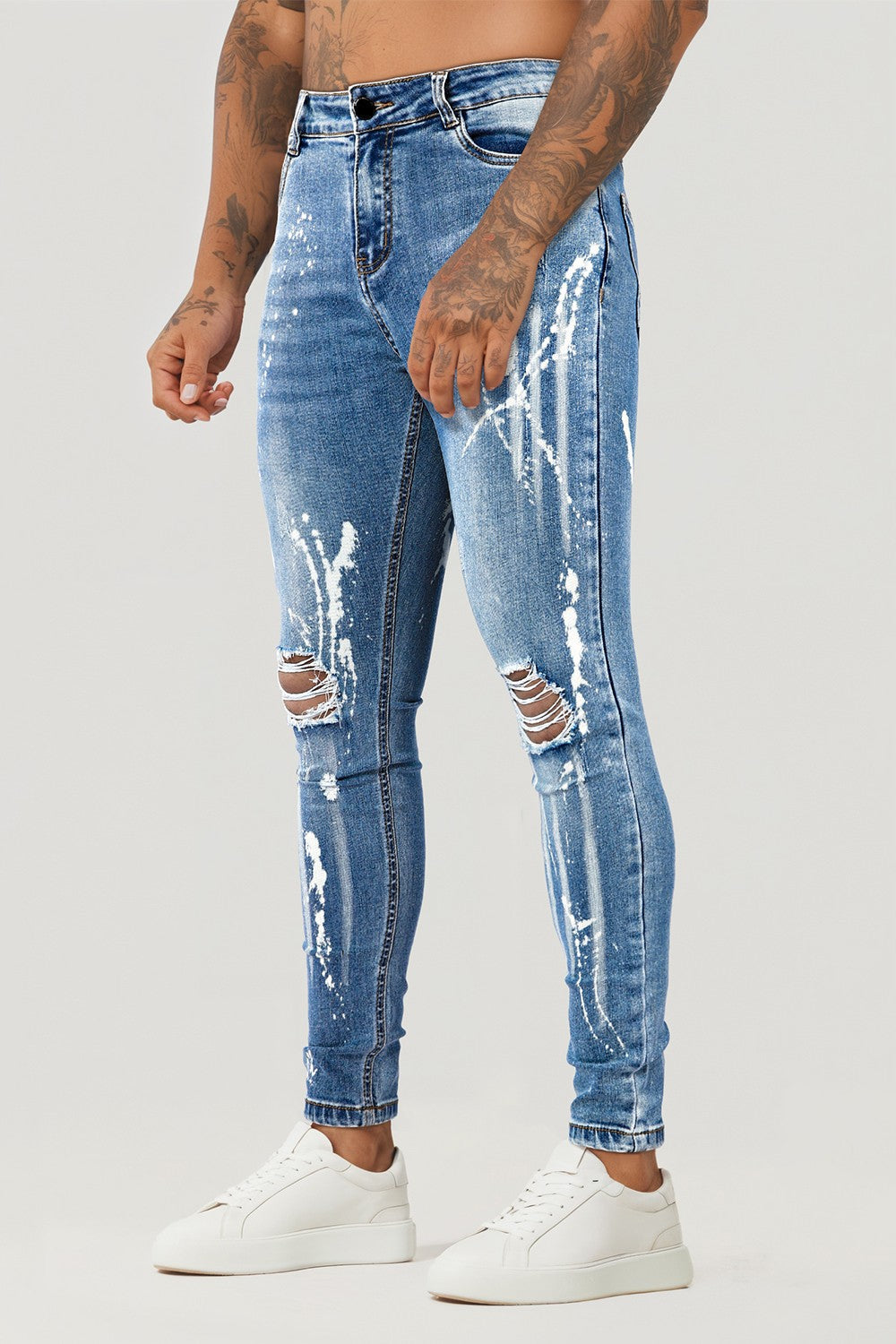 Men's Ripped Spray Paint Skinny Jean - Blue